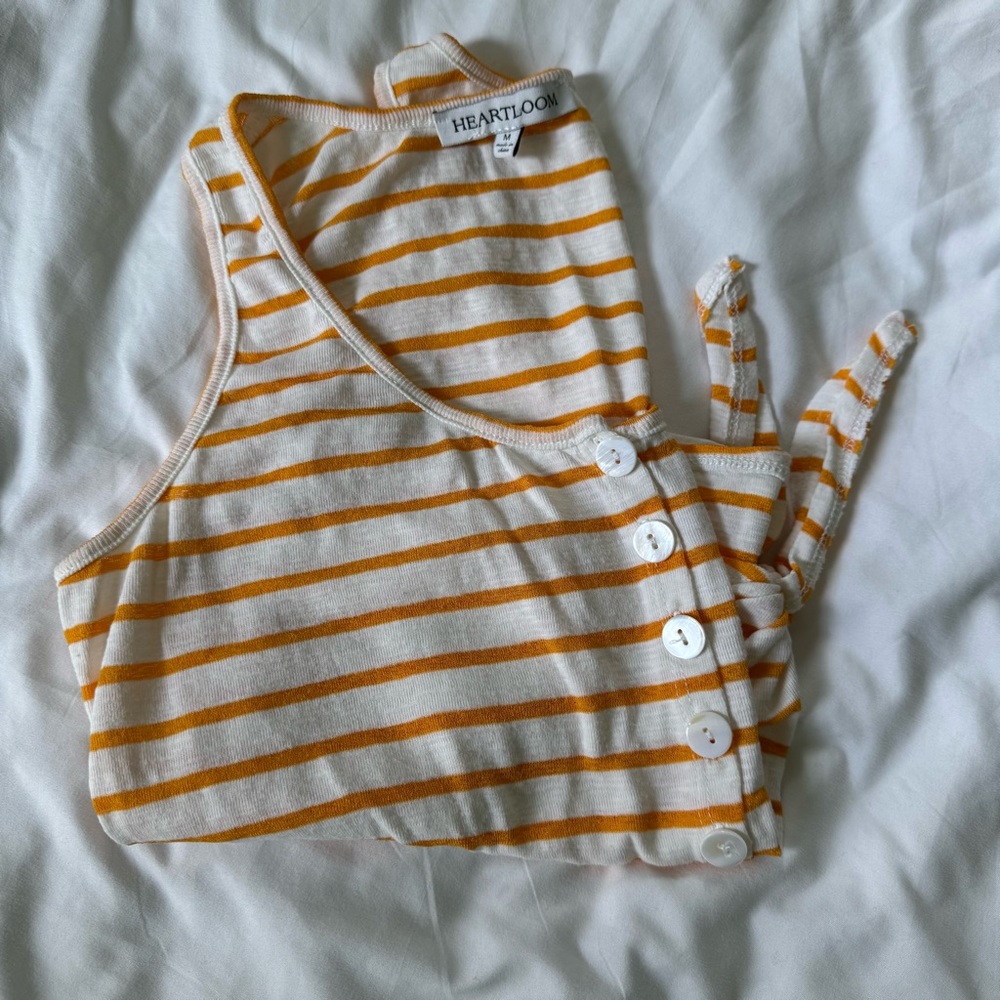 Heartloom Orange and White Striped Tank Button & Tie Front Detail Women’s Size M